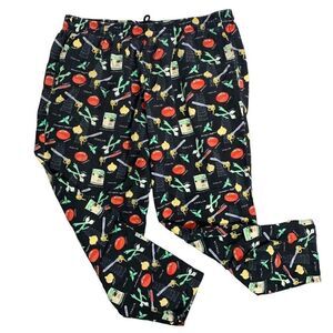 Vintage Chef Works Pullon Pants 3XL Black Vegetables Elastic Drawstring Pockets